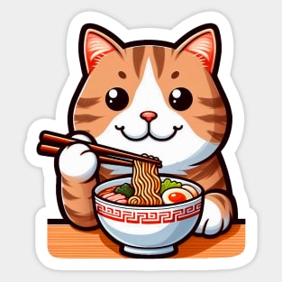 Tabby Cat Loves Ramen Sticker